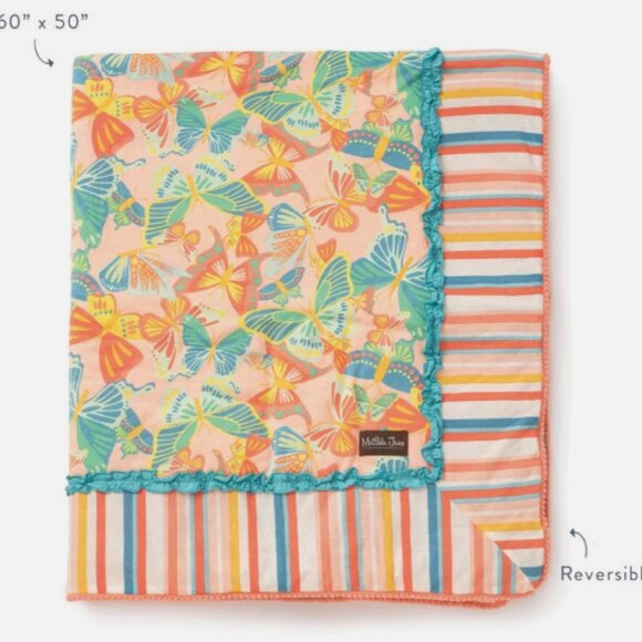 Matilda‎ Jane Butterfly Stripe Reversible Throw Blanket 60 x 50